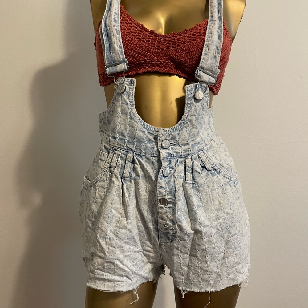 Vintage 80s puff shorts overalls